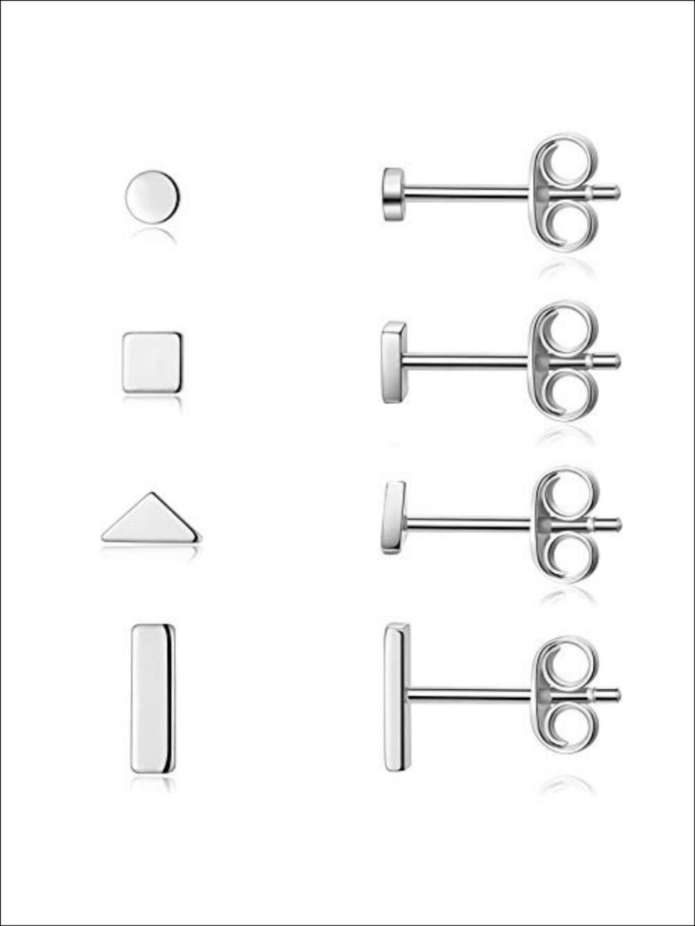 Sterling Silver Geometric Stud Earrings Set 4 Pairs Hypoallergenic